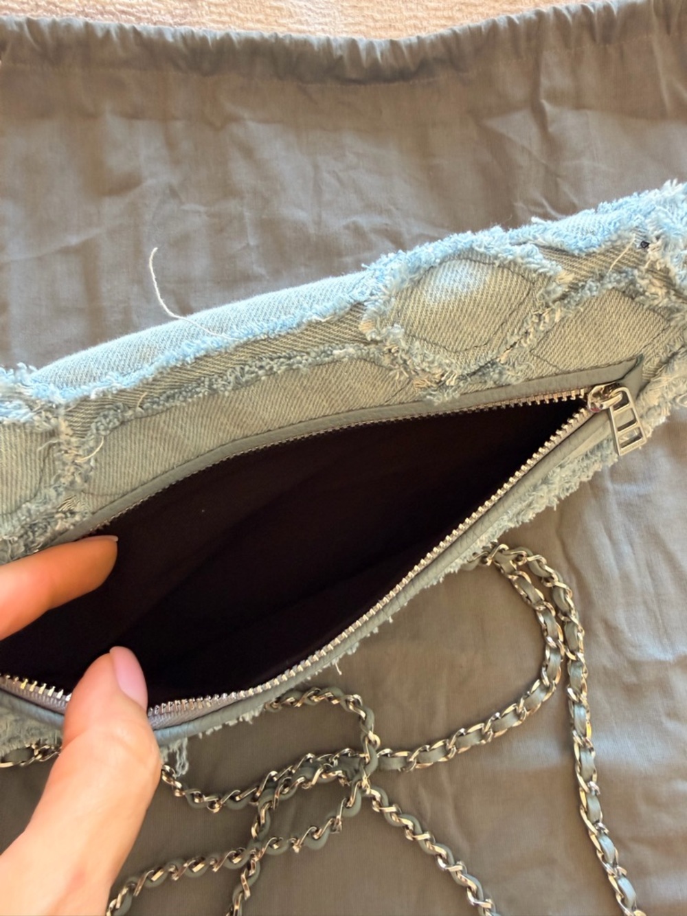 New Zadig & Voltaire Rock Fringed Denim Breeze Crossbody Clutch Light blue - Picture 8 of 9